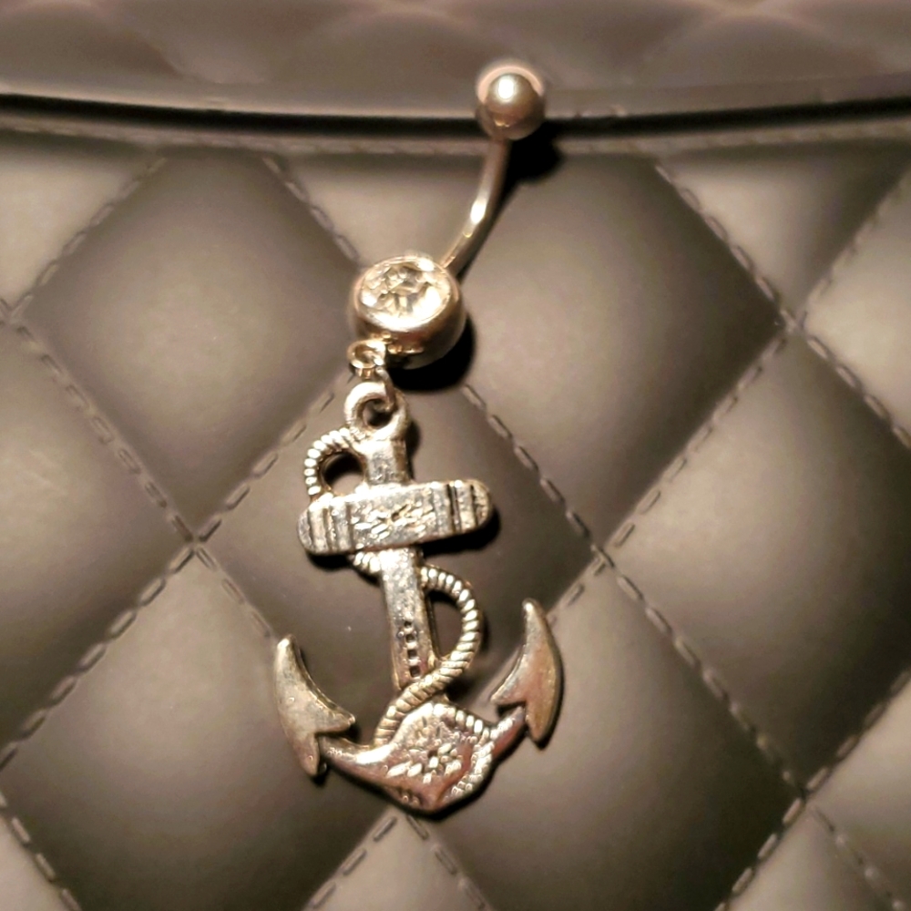 Belly button ring jeweled anchor New!